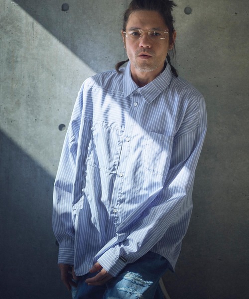 ADAM PATEK(アダムパテック)の「ms6012-striped anarchy shirt シャツ(シャツ/ブラウス・メンズ・ブルー/ブラック・2/1)」の11枚目の写真
