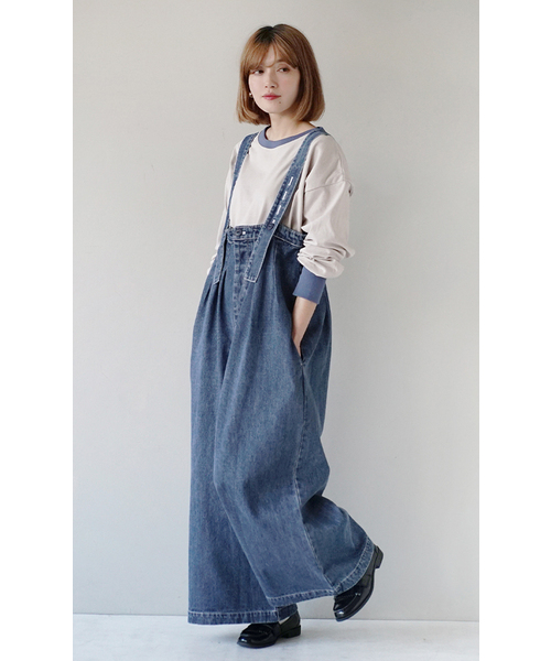 e-zakkamania stores(イーザッカマニアストアーズ)の「10oz.DENIM ハイウエスト ワイドサロペット(サロペット/オーバーオール・レディース・インディゴブルー/ブルー・フリー)」の4枚目の写真