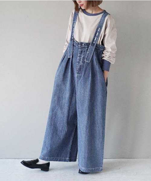 e-zakkamania stores(イーザッカマニアストアーズ)の「10oz.DENIM ハイウエスト ワイドサロペット(サロペット/オーバーオール・レディース・インディゴブルー/ブルー・フリー)」の3枚目の写真