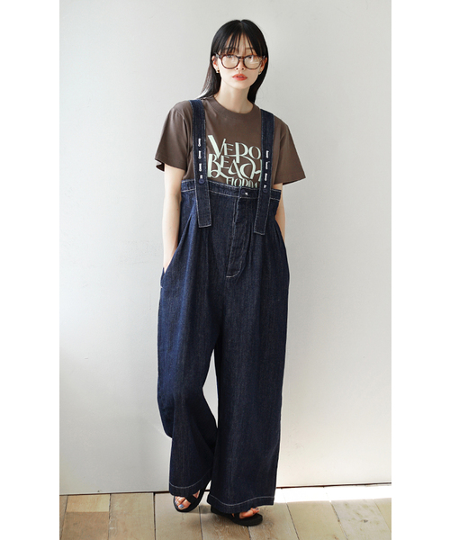 e-zakkamania stores(イーザッカマニアストアーズ)の「10oz.DENIM ハイウエスト ワイドサロペット(サロペット/オーバーオール・レディース・インディゴブルー/ブルー・フリー)」の7枚目の写真