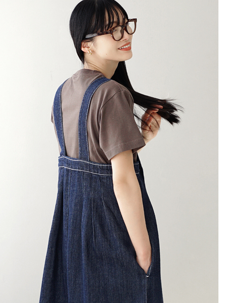 e-zakkamania stores(イーザッカマニアストアーズ)の「10oz.DENIM ハイウエスト ワイドサロペット(サロペット/オーバーオール・レディース・インディゴブルー/ブルー・フリー)」の6枚目の写真