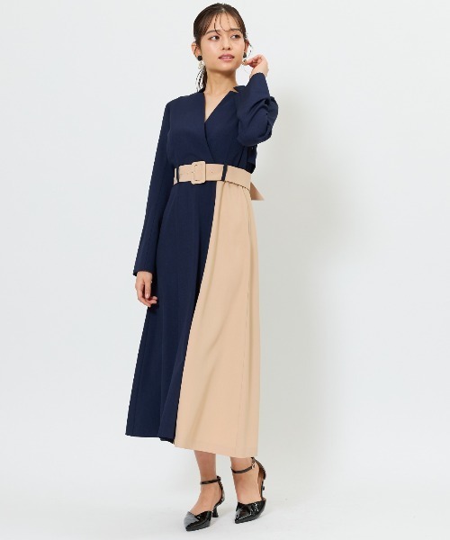 セール】バイカラーカシュクールワンピース（ワンピース）｜AND