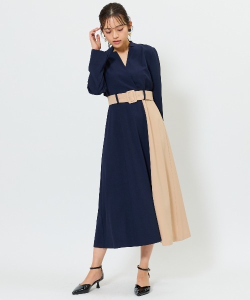 セール】バイカラーカシュクールワンピース（ワンピース）｜AND