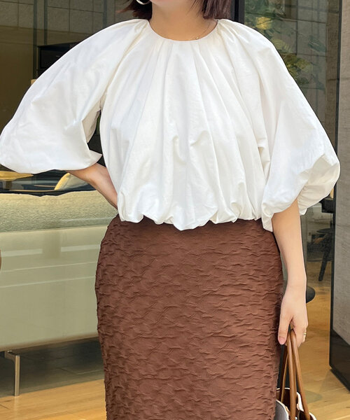 Chez toi（シェトワ）の「ショートギャザーバルーンブラウス（シャツ/ブラウス・レディース・ホワイト/キャメル/ブラック・FREE）」の11枚目の写真