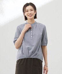 美品♡ ドゥロワー　バンドカラー　チェック　ブラウス　シャツ バンドカラーシャツ」に該当するレディースのトップス（チェック
