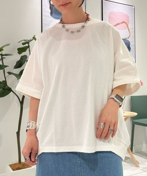 HONEYSUCKLE ROSE（ハニーサックルローズ）の「【HONEYSUCKLE ROSE】ガゼットハーフスリーブＴシャツ（Tシャツ/カットソー・レディース・オフホワイト/ブルー/ブラック・M/L）」の10枚目の写真