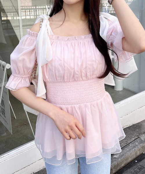INGNI(イング)の「肩リボンオフショルブラウス(シャツ/ブラウス・レディース・オフホワイト/ホワイト系6/ピンク・M)」の16枚目の写真