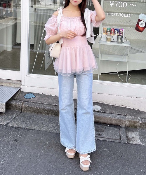 INGNI(イング)の「肩リボンオフショルブラウス(シャツ/ブラウス・レディース・オフホワイト/ホワイト系6/ピンク・M)」の21枚目の写真
