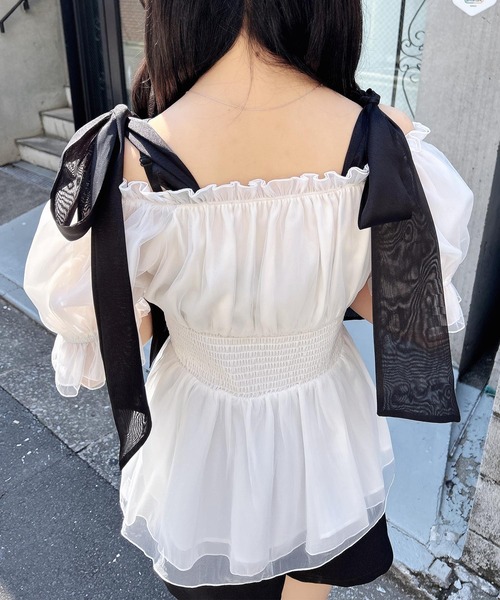 INGNI(イング)の「肩リボンオフショルブラウス(シャツ/ブラウス・レディース・オフホワイト/ホワイト系6/ピンク・M)」の7枚目の写真