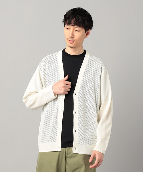 COMME CA MEN（コムサメン）の「ペーパーヤーン透かし編み カーディガン（カーディガン/ボレロ・メンズ・ブラック/チャコールグレー/ホワイト・M/L）」の2枚目の写真