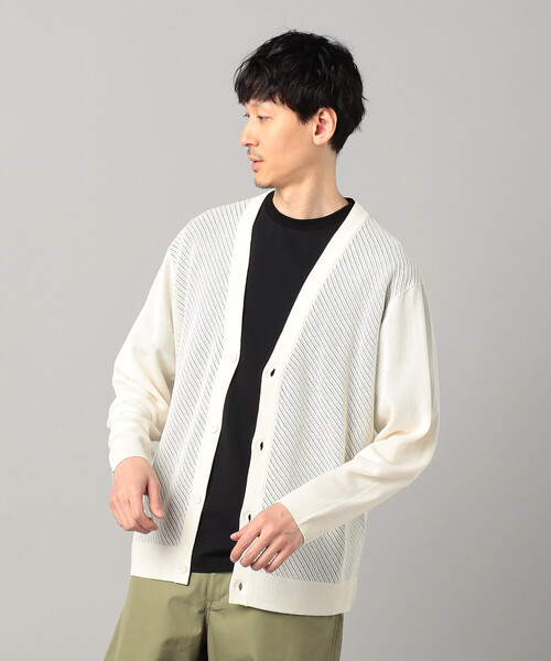 COMME CA MEN(コムサメン)の「ペーパーヤーン透かし編み カーディガン(カーディガン/ボレロ・メンズ・ブラック/チャコールグレー/ホワイト・M/L)」の6枚目の写真