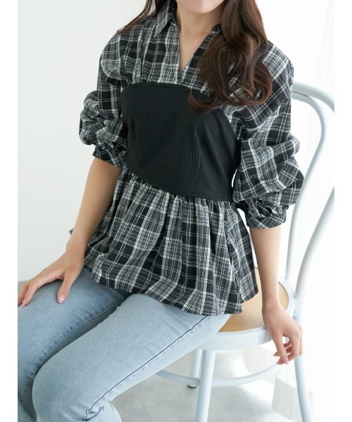YUKI SHIMANE 半袖チェックシャツスカートStSr