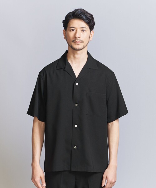新品BEAUTY&YOUTH ネイビー 半袖シャツ L ビームス アローズ WEB限定 WARDROBE SMART】 Reflax オープンカラー シャツ