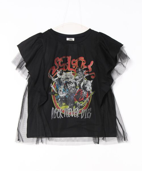 151670：ロックなキャッツ柄 チュール重ねTシャツの通販-ScoLar