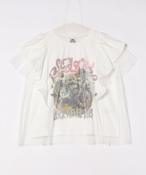 セール】151670：ロックなキャッツ柄 チュール重ねTシャツ（T
