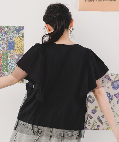 セール】151670：ロックなキャッツ柄 チュール重ねTシャツ（T