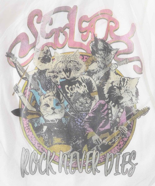 セール】151670：ロックなキャッツ柄 チュール重ねTシャツ（T