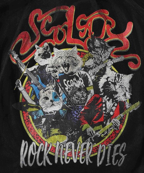 セール】151670：ロックなキャッツ柄 チュール重ねTシャツ（T