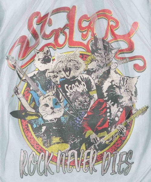 セール】151670：ロックなキャッツ柄 チュール重ねTシャツ（T