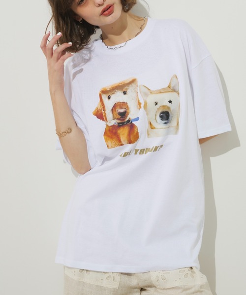 Unitage（ユニテージ）の「イタズラわんTEE（Tシャツ/カットソー・レディース・ブラック/ホワイト・FREE）」の7枚目の写真