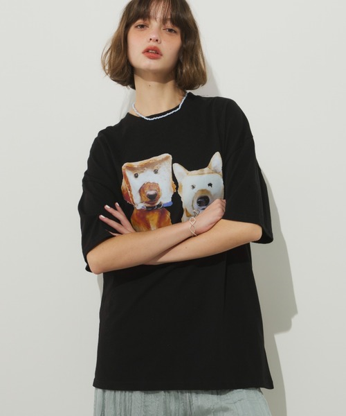 Unitage（ユニテージ）の「イタズラわんTEE（Tシャツ/カットソー・レディース・ブラック/ホワイト・FREE）」の11枚目の写真