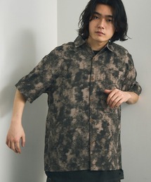 Big silhouette abstract all-over print draped short-sleeved shirt / ビッグシルエットアブストラクト総柄ドレープ半袖シャツ