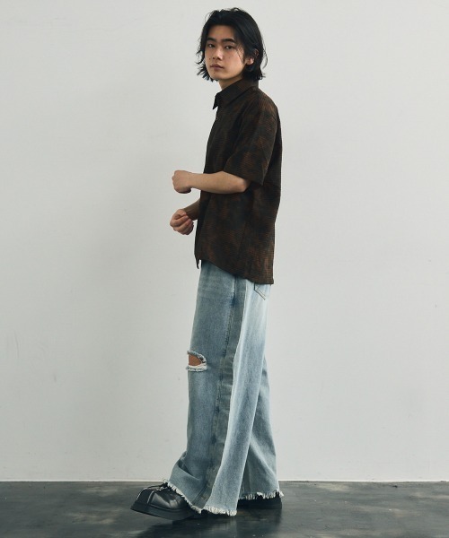 Shoowtime（ショウタイム）の「Big silhouette abstract all-over print draped short-sleeved shirt / ビッグシルエットアブストラクト総柄ドレープ半袖シャツ（シャツ/ブラウス・メンズ・ダークブラウン系/グレー系・X-LARGE/LARGE/MEDIUM）」の22枚目の写真