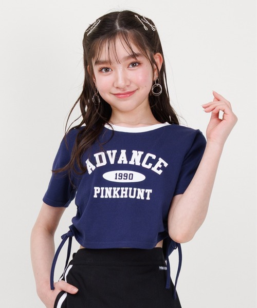 PINKHUNT（ピンクハント）の「PINKHUNT ピンクハント サイドシャーリング Tシャツ 0597K（Tシャツ/カットソー・キッズ・ネイビー/ホワイト・140cm/150cm/160cm/130cm/120cm）」の2枚目の写真