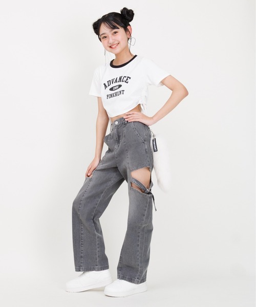 PINKHUNT（ピンクハント）の「PINKHUNT ピンクハント サイドシャーリング Tシャツ 0597K（Tシャツ/カットソー・キッズ・ネイビー/ホワイト・140cm/150cm/160cm/130cm/120cm）」の7枚目の写真