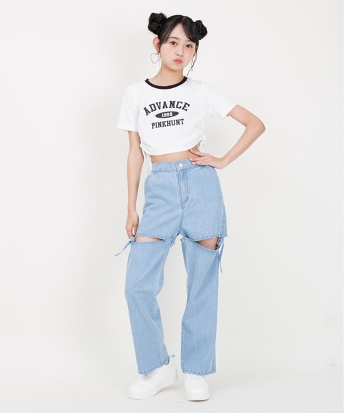 PINKHUNT（ピンクハント）の「PINKHUNT ピンクハント サイドシャーリング Tシャツ 0597K（Tシャツ/カットソー・キッズ・ネイビー/ホワイト・140cm/150cm/160cm/130cm/120cm）」の10枚目の写真