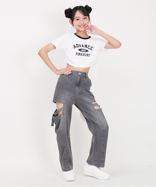 PINKHUNT（ピンクハント）の「PINKHUNT ピンクハント サイドシャーリング Tシャツ 0597K（Tシャツ/カットソー・キッズ・ネイビー/ホワイト・140cm/150cm/160cm/130cm/120cm）」の8枚目の写真