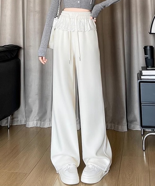 DAY CLOSET(デイ クローゼット)の「【大きいサイズ有/ドローコード付き】旬の韓国っぽ。ウエストレースレイヤード風スウェットワイドパンツ レディース(スウェットパンツ・レディース・グレー/クリーム/ブラック・M/L/XL)」の11枚目の写真