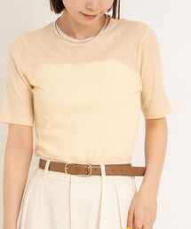 シアー配色トリミング半袖Tシャツ