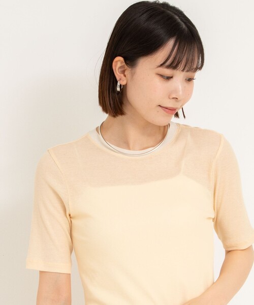 NOLLEY’S Sophi（ノーリーズソフィ）の「シアー配色トリミング半袖Tシャツ（Tシャツ/カットソー・レディース・ホワイト/オレンジ/ブラック・38）」の6枚目の写真