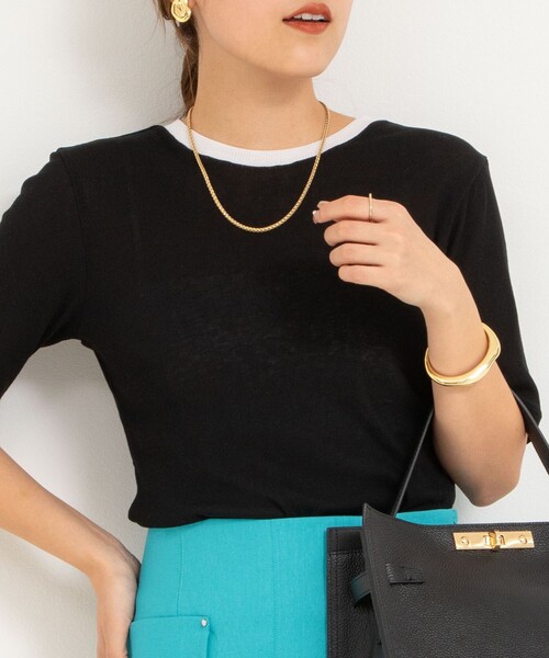 NOLLEY’S Sophi（ノーリーズソフィ）の「シアー配色トリミング半袖Tシャツ（Tシャツ/カットソー・レディース・ホワイト/オレンジ/ブラック・38）」の13枚目の写真