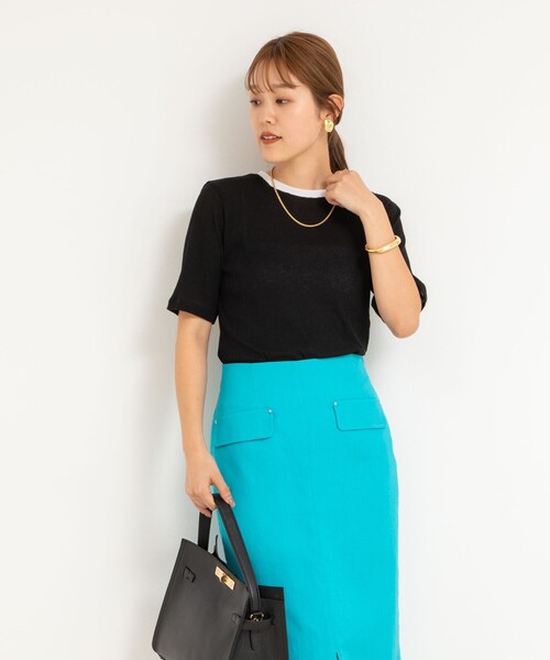 NOLLEY’S Sophi（ノーリーズソフィ）の「シアー配色トリミング半袖Tシャツ（Tシャツ/カットソー・レディース・ホワイト/オレンジ/ブラック・38）」の19枚目の写真