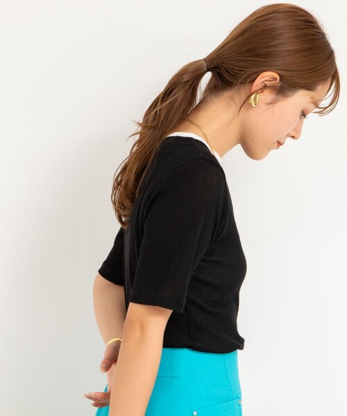 NOLLEY’S Sophi（ノーリーズソフィ）の「シアー配色トリミング半袖Tシャツ（Tシャツ/カットソー・レディース・ホワイト/オレンジ/ブラック・38）」の20枚目の写真