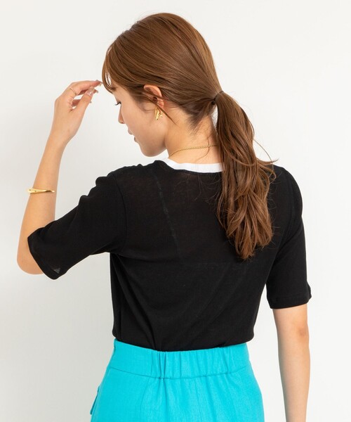 NOLLEY’S Sophi（ノーリーズソフィ）の「シアー配色トリミング半袖Tシャツ（Tシャツ/カットソー・レディース・ホワイト/オレンジ/ブラック・38）」の21枚目の写真