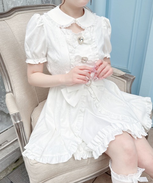 MA*RS（アメーバーマーズ）の「フロントカシュクール前あきワンピース（ワンピース・レディース・ブラック/ホワイト/ブラック×ホワイト・FREE）」の8枚目の写真