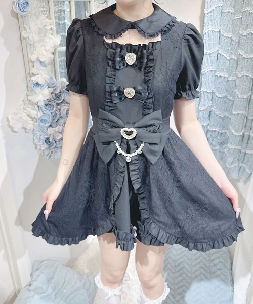 MA*RS（アメーバーマーズ）の「フロントカシュクール前あきワンピース（ワンピース・レディース・ブラック/ホワイト/ブラック×ホワイト・FREE）」の11枚目の写真