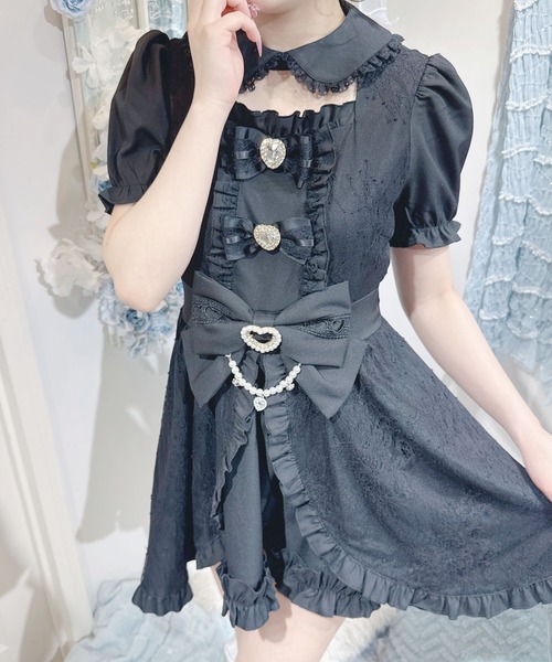 MA*RS（アメーバーマーズ）の「フロントカシュクール前あきワンピース（ワンピース・レディース・ブラック/ホワイト/ブラック×ホワイト・FREE）」の4枚目の写真