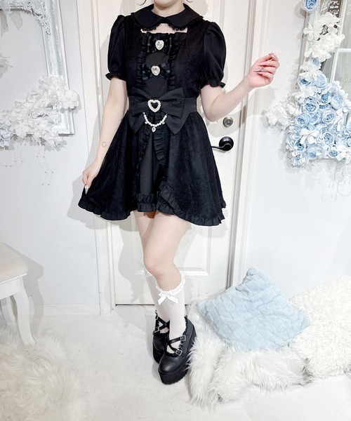 MA*RS（アメーバーマーズ）の「フロントカシュクール前あきワンピース（ワンピース・レディース・ブラック/ホワイト/ブラック×ホワイト・FREE）」の6枚目の写真