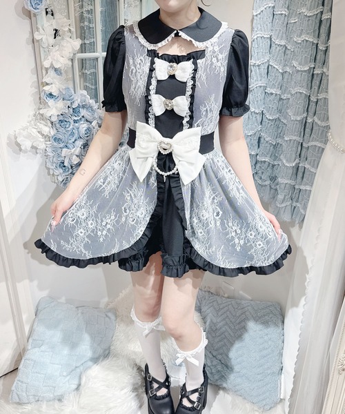 MA*RS（アメーバーマーズ）の「フロントカシュクール前あきワンピース（ワンピース・レディース・ブラック/ホワイト/ブラック×ホワイト・FREE）」の12枚目の写真