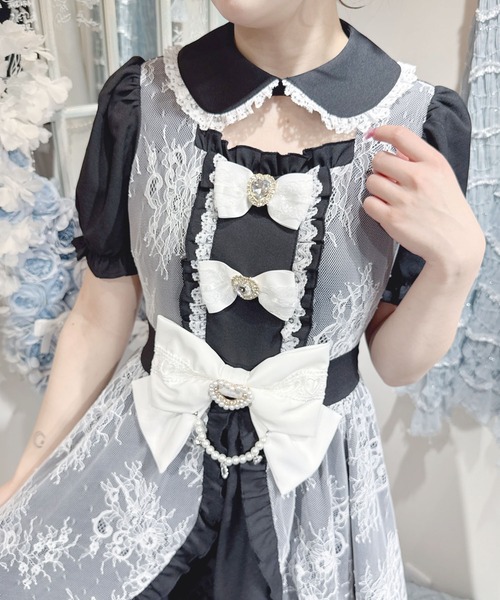 MA*RS（アメーバーマーズ）の「フロントカシュクール前あきワンピース（ワンピース・レディース・ブラック/ホワイト/ブラック×ホワイト・FREE）」の14枚目の写真