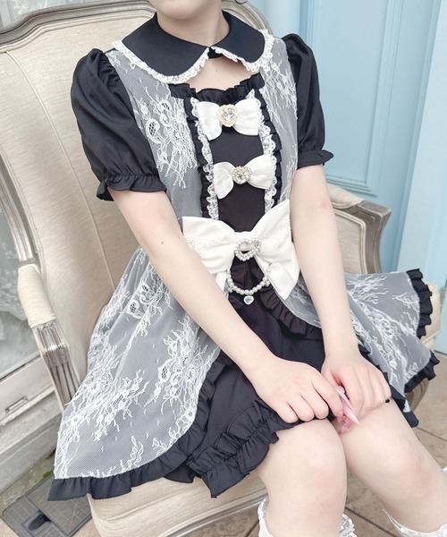 MA*RS（アメーバーマーズ）の「フロントカシュクール前あきワンピース（ワンピース・レディース・ブラック/ホワイト/ブラック×ホワイト・FREE）」の13枚目の写真