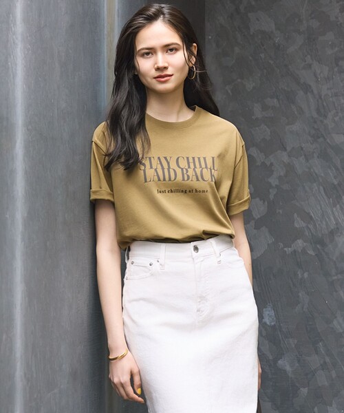 23区(ニジュウサンク)の「【SLOW/一部店舗限定】MVSコットン ロゴTシャツ(Tシャツ/カットソー・レディース・ホワイト系/カーキ系/グレー系/ライラック系・38)」の3枚目の写真