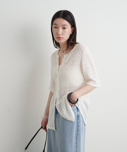 Omekashi（オメカシ）の「ストレッチレース2WAYカーディガン（Tシャツ/カットソー・レディース・オフホワイト/ブラック/ベージュ/ブルー・FREE）」の18枚目の写真