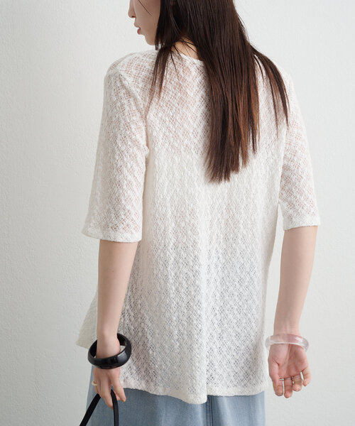 Omekashi（オメカシ）の「ストレッチレース2WAYカーディガン（Tシャツ/カットソー・レディース・オフホワイト/ブラック/ベージュ/ブルー・FREE）」の19枚目の写真