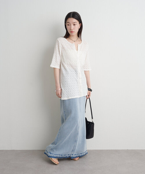 Omekashi（オメカシ）の「ストレッチレース2WAYカーディガン（Tシャツ/カットソー・レディース・オフホワイト/ブラック/ベージュ/ブルー・FREE）」の22枚目の写真