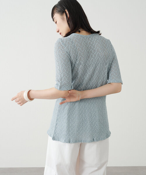 Omekashi（オメカシ）の「ストレッチレース2WAYカーディガン（Tシャツ/カットソー・レディース・オフホワイト/ブラック/ベージュ/ブルー・FREE）」の7枚目の写真